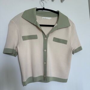 OAK + FORT Cream and Green Knit Cardigan